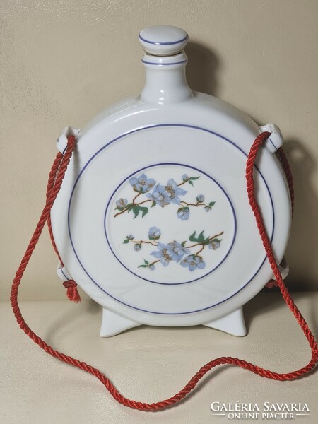 Ritka Hollóházi porcelán TAKARÉKSZÖVETKEZET feliratú és virágos porcelán kulacs