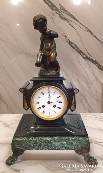 Antique marble mantel clock furniture clock with bronze statue with g&g marked structure
