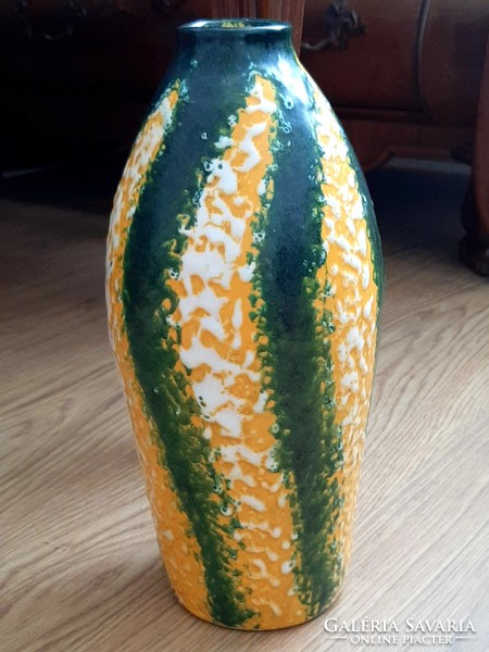 Beautiful yellow and green retro large marked ceramic vase mid century