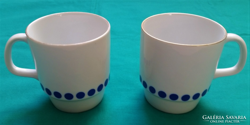 Alföld porcelain blue speckled and dotted cup, glass, nostalgic mug, both pieces together