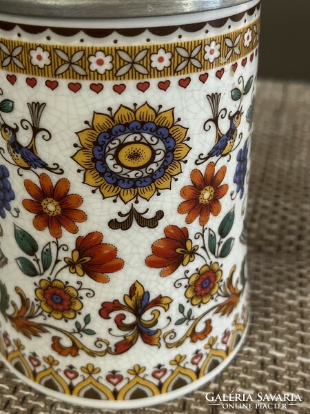 Bmf beer cup with beautiful motifs, tin lid (rein zinn, marked). Flawless!