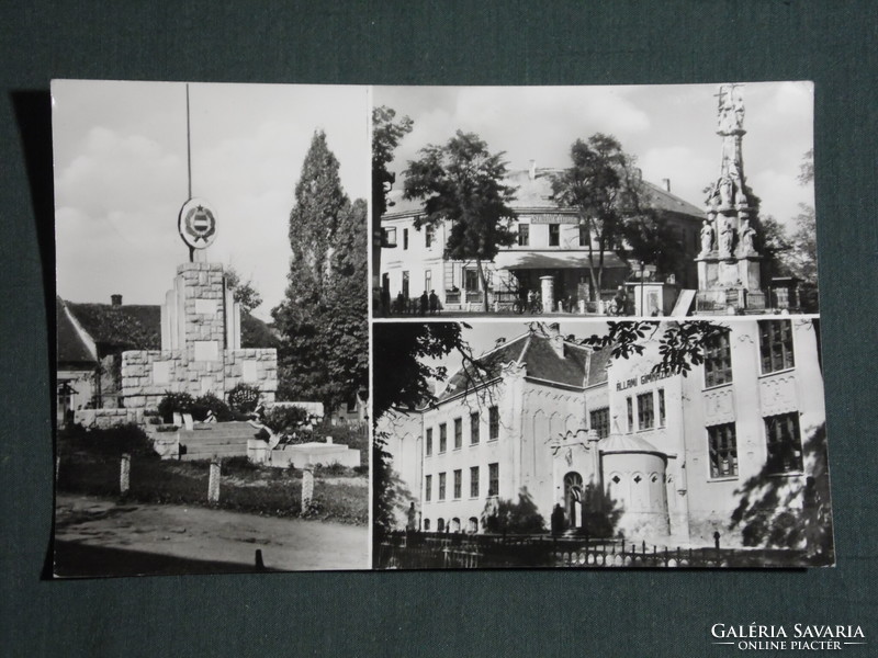 Postcard, bunting, mosaic details, monument, peace hostel restaurant, high school