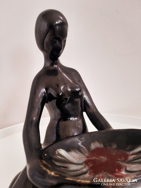 Metal glazed terracotta female nude business card holder
