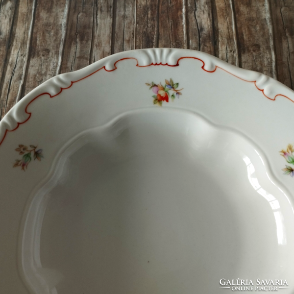 Old Zsolnay baroque, red feathered, deep plate with flower pattern
