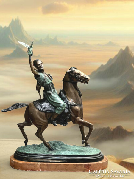 After Pierre-jules mène (1810 - 1879) - Arab horse falconer bronze statue on pedestal