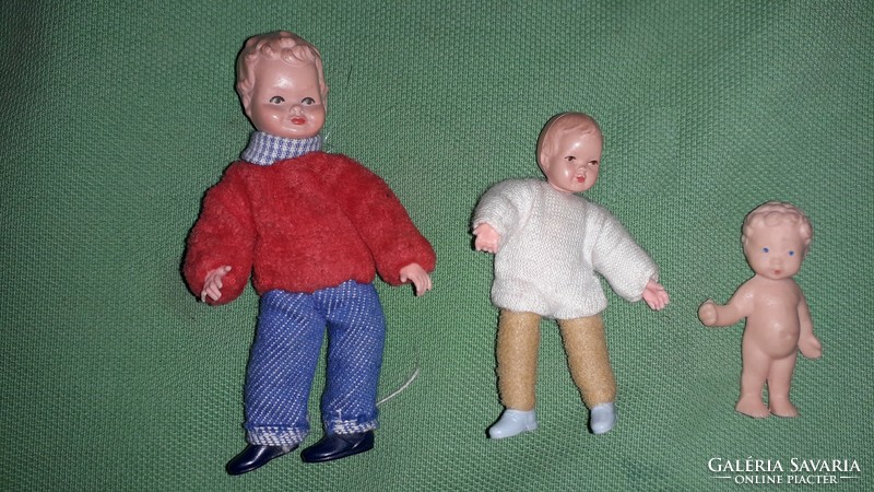 Antik kicsi babaházas kaucsuk drótvázas játékbabák EGYBEN - 7 -5 -3 cm a képek szerint