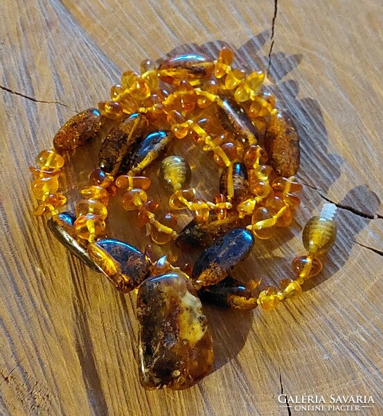 Multi-colored Baltic amber necklace with pendant