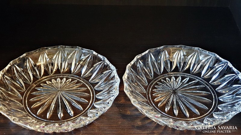 2 pcs. Old, polished, lead crystal plate, bowl. 14.5 cm diameter. 3 cm high.