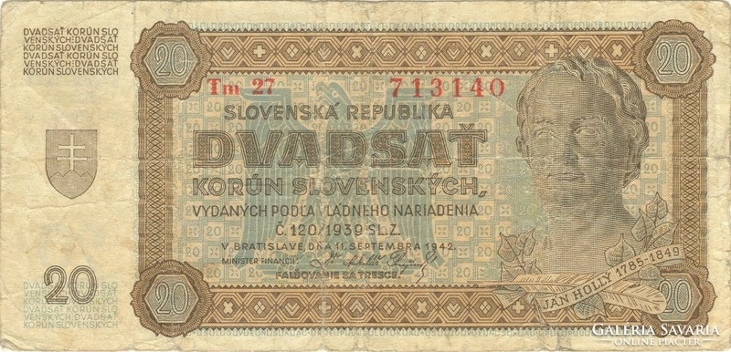 20 korun korona 1942 Szlovákia 3.