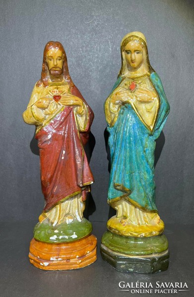 Heart of Jesus, heart of Mary plaster sculptures