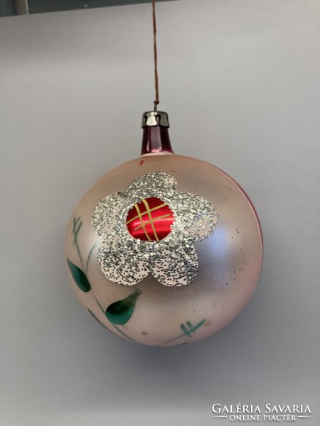Old glass Christmas tree ornament large ball ornament painted
