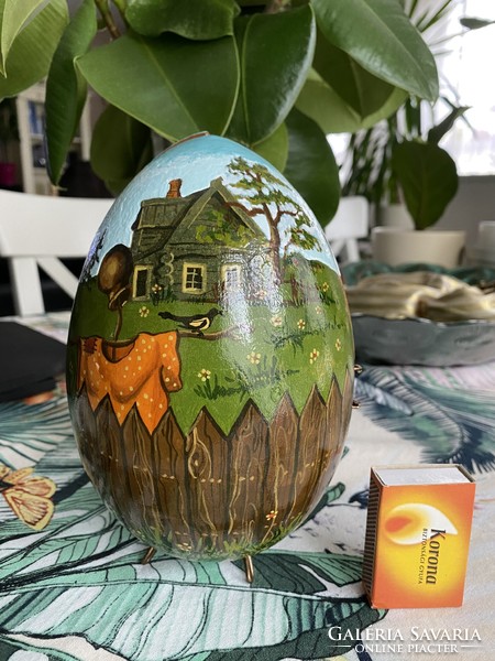 Russian hand painted marked wooden egg
