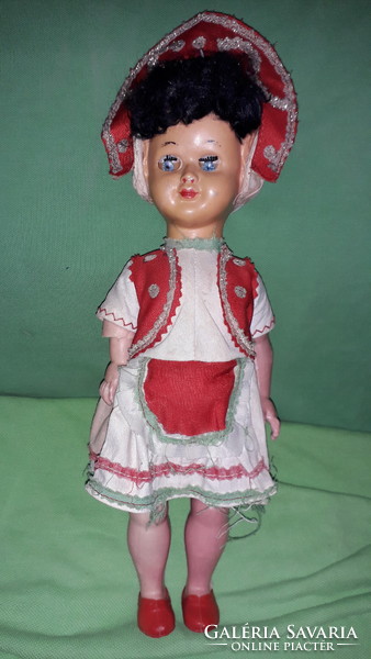 Antique Hungarian folk costume partisan celluloid sleeping toy doll 34 cm according to the pictures