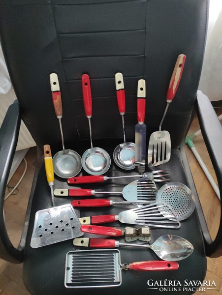 Old-retro serving tools: ladle, meat spatula, etc. inox.