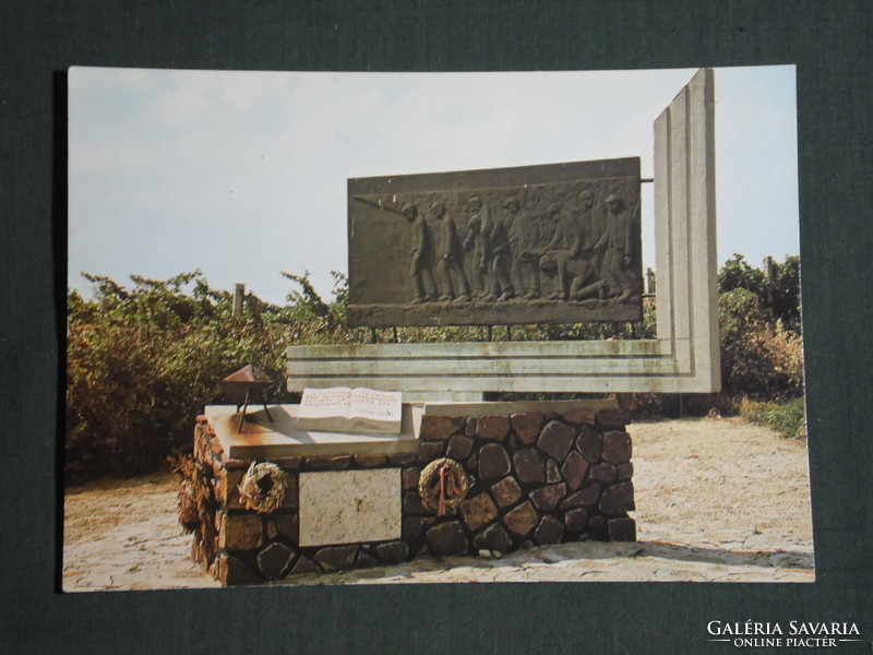 Képeslap, Balf , Szerb Antal emlékmű, szobor, látkép részlet