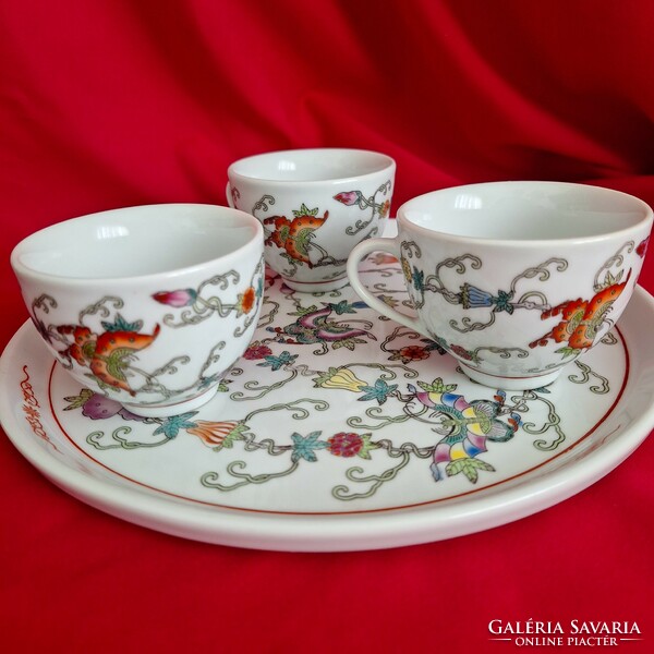 Chinese porcelain plate, tray 3 coffee cups (hand painted!)