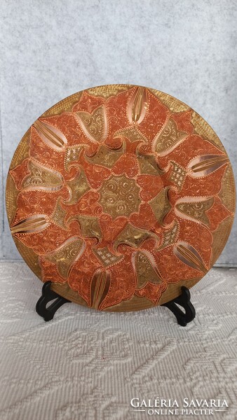 Vintage Turkish erzincanlilar etched copper wall plate, hand engraved, decorative design, 25.5 cm dia.