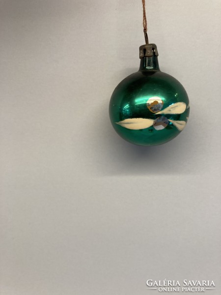 Régi üveg karácsonyfadísz kisméretű mini gömbdísz festett