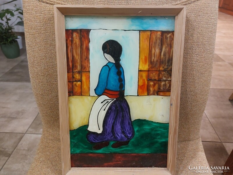 (K) beautiful glass painting with 32x22 cm frame