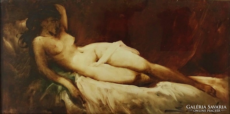 1P810 Károly Szegvár: reclining female nude 31.5 X 63 cm