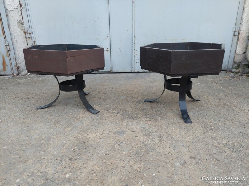 Pair of retro wooden and metal flower stands