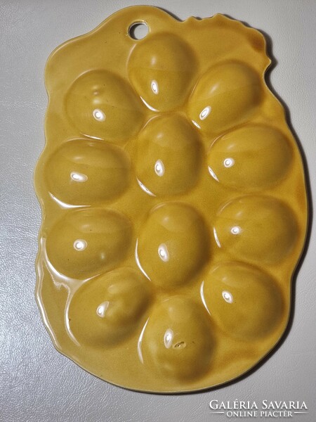 Hen yellow egg tray - ceramic holds 12 eggs