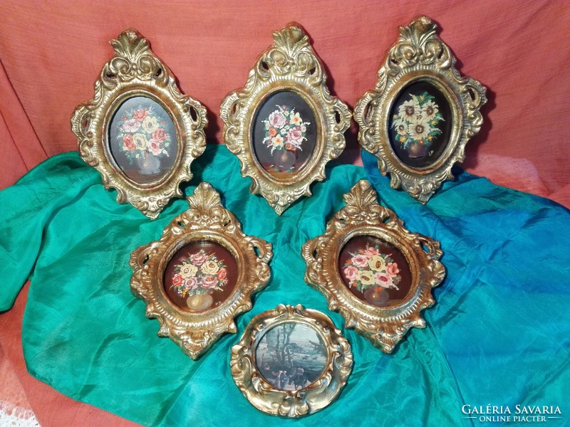Antique carved wooden frames with hand-painted pictures....5 +1 Pcs.