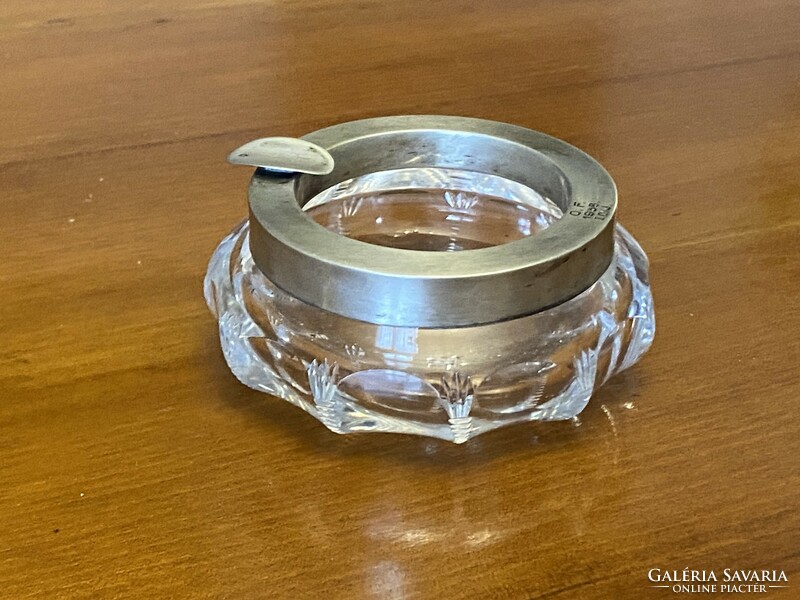 Silver and polished glass art deco round ashtray