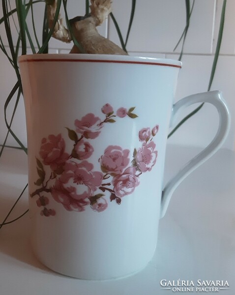 Romanian handmade porcelain mug with cherry blossoms