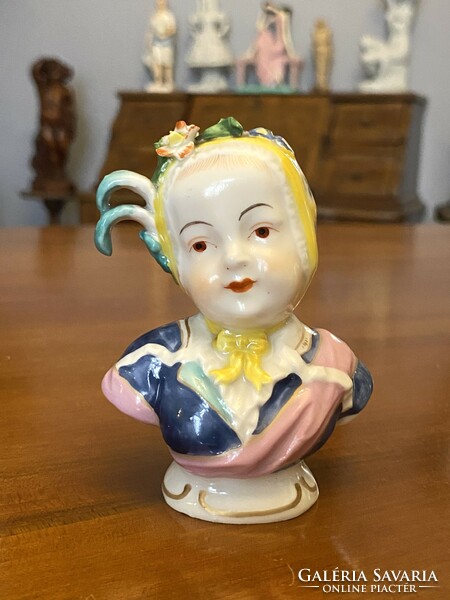 Antique painted Viennese porcelain head table decoration 9 cm