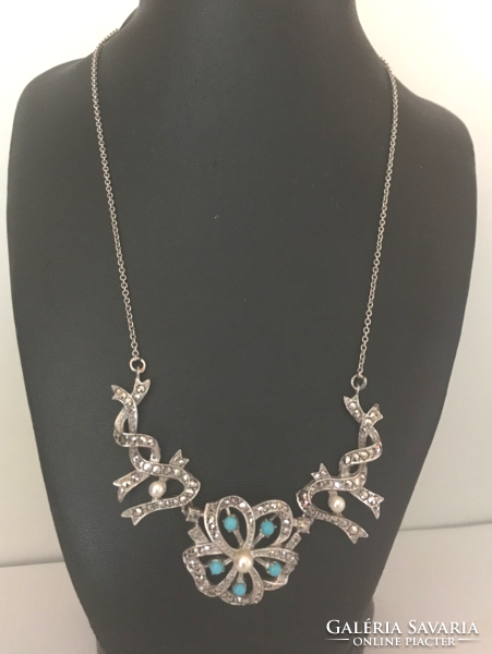 Silver, turquoise, marcasite, pearl neck blue-foé-from the 1990s-