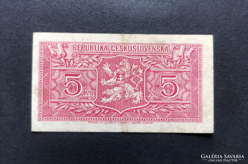 Czechoslovakia 5 kroner, Korun 1945, vf+, read the description!