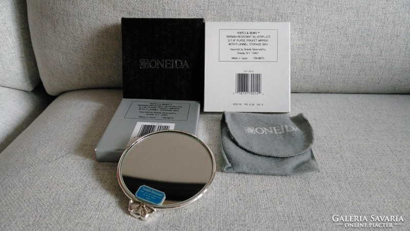 Vintage Oneida japán ezüst bevonatú kompakt piperetükör eredeti csomagolásban