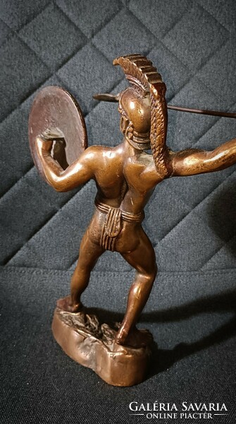 Bronzed Roman soldier with spear and shield! 29 cm high, beautiful decorative item!
