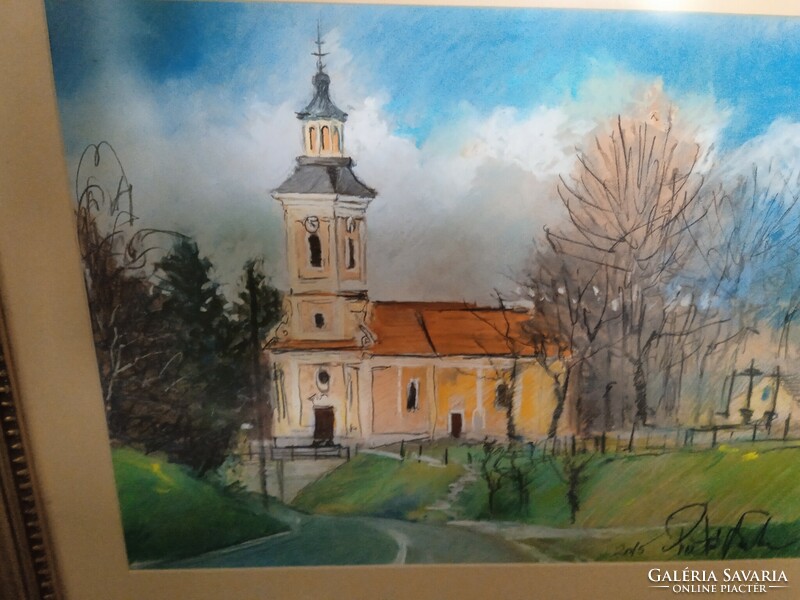 Church of the Blessed Virgin Mary in Mernye in a pastel frame 59*48 cm