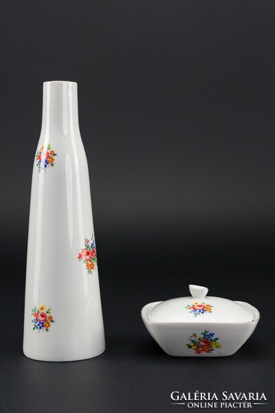 Hollóháza porcelain vase and bonbonier or sugar bowl, marked and numbered.