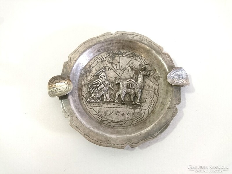 Old silver souvenir ashtray with 1906 Peruvian coins, 925, 38 grams
