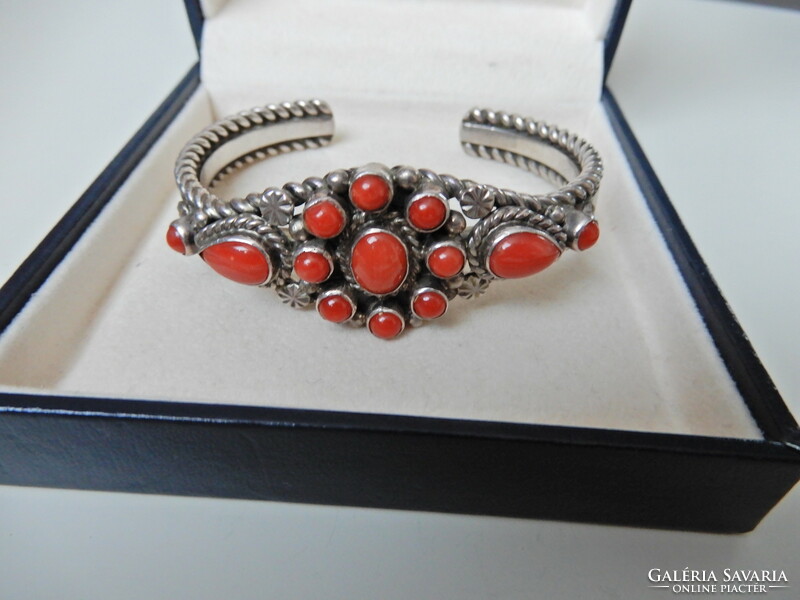 Old Navajo handmade silver bracelet with noble corals