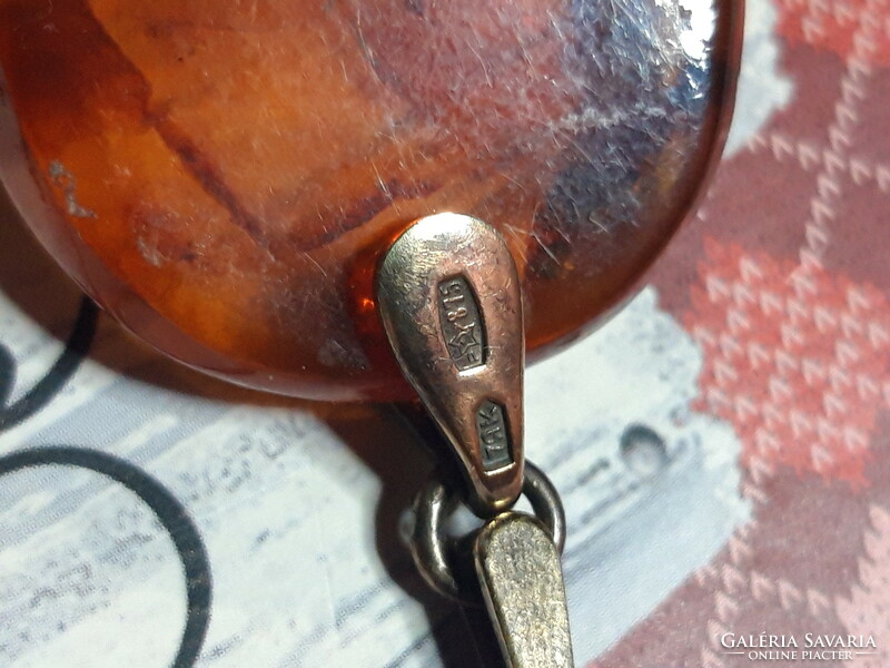 Old large amber silver pendant