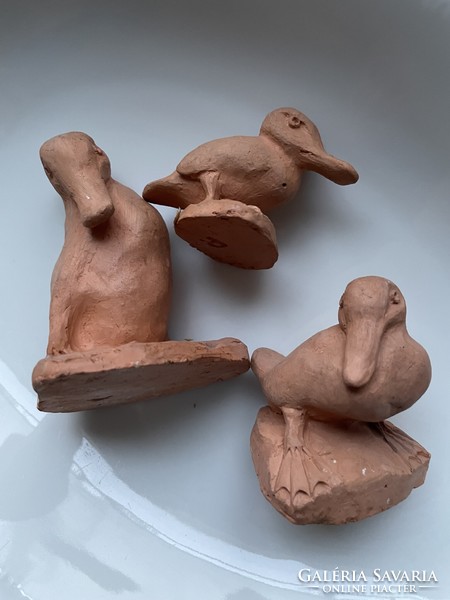 3 ducks made of earthenware, garden ornament, earthenware ornament