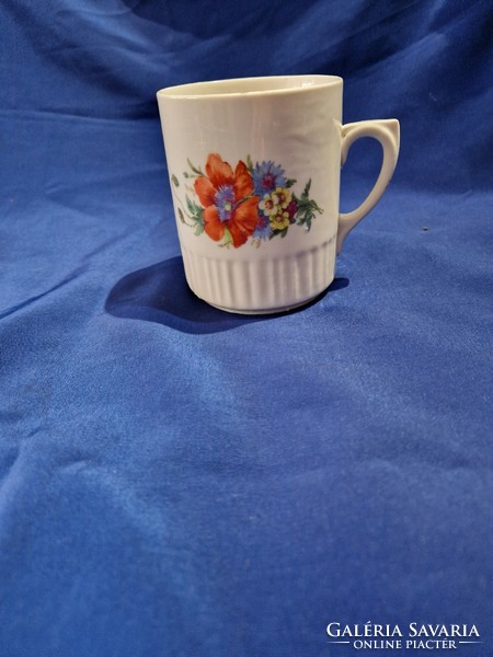Old Zsolnay blue cornflower mug with poppies.