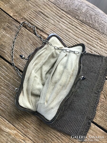 Antique silver-plated alpaca theater bag with deerskin lining