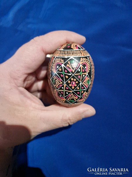 Retro kézi festésű mintás fa tojás húsvét dekoráció