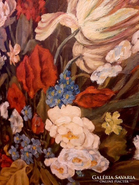 Csodálatos színvilágú csendélet , olaj vászon festmény ALEX szignóval 1964