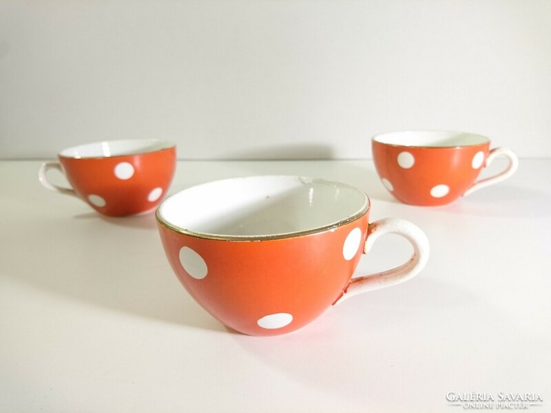 Antique French porcelain tea cup set with polka dot pattern, opaque utzschneider cie 1900s