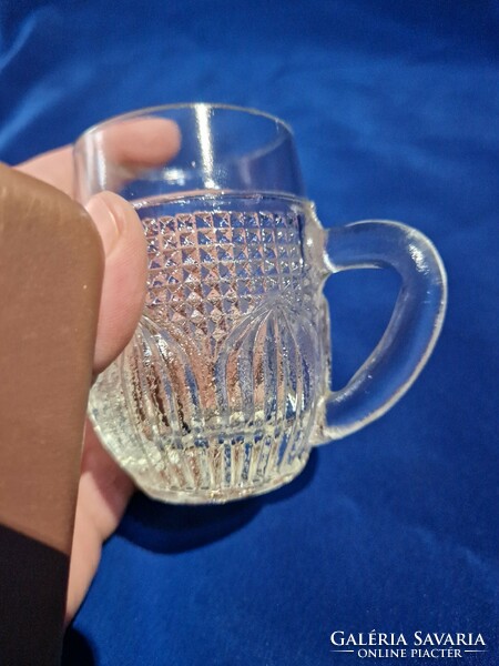 Old rerto dwarf glass small children's mug cup with ears dwarf patterned mug damaged