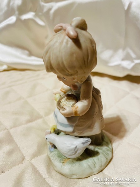 Vintage lefton Taiwanese porcelain figurine girl with chickens
