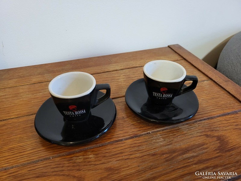 Italian ceramic coffee cups with testa rossa coasters
