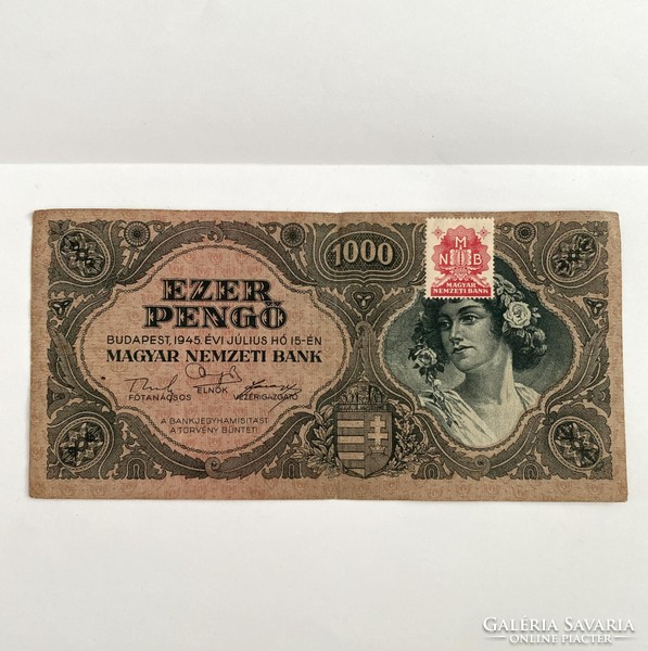 One thousand pengő 1000 pengő 1945 crispy rarity! Dézma stamp, low serial number, misprint!