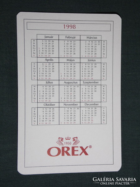 Kártyanaptár, OREX Óra Ékszer vállalat, Budapest, nyaklánc, fülbevaló, gyűrű szett ,1998, (6)